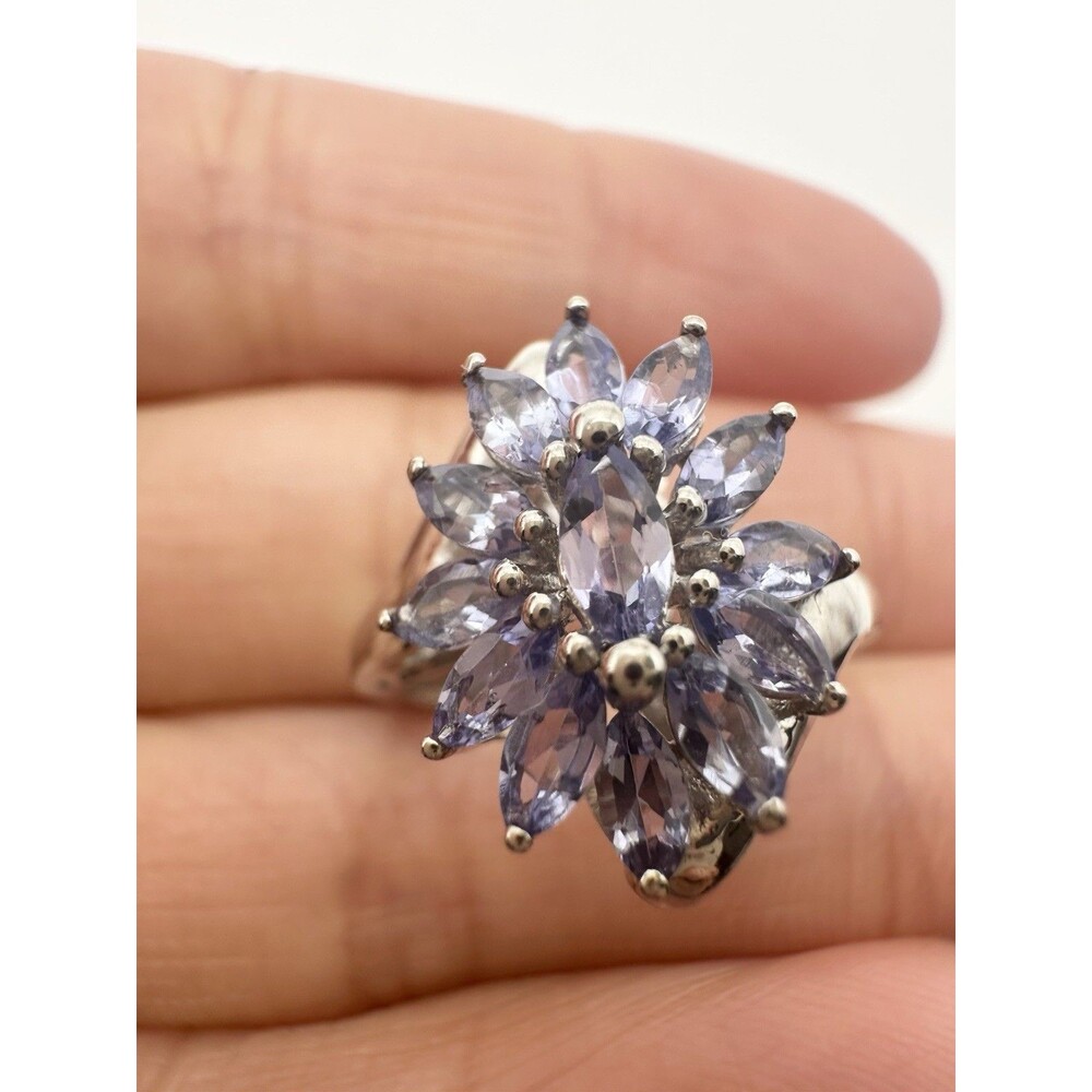 Sterling Silver 925 Natural Tanzanite cluster ring Size 5.25